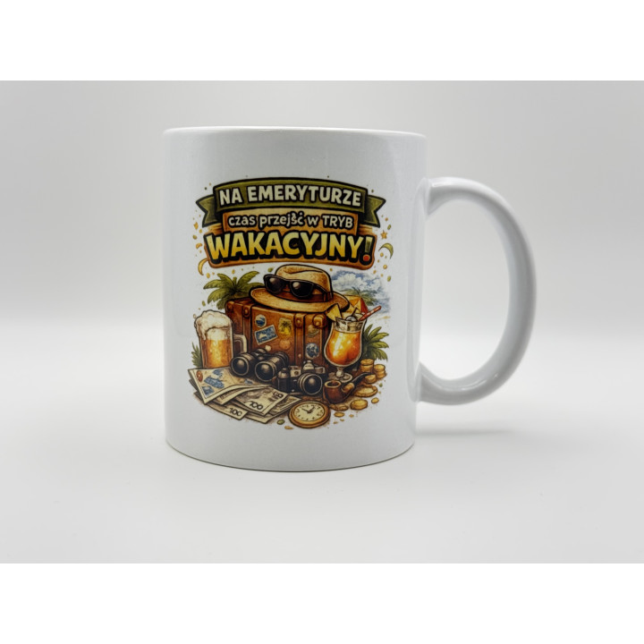 Kubek na emeryturę 330 ml – Tryb wakacyjny | Prezent na emeryturę
